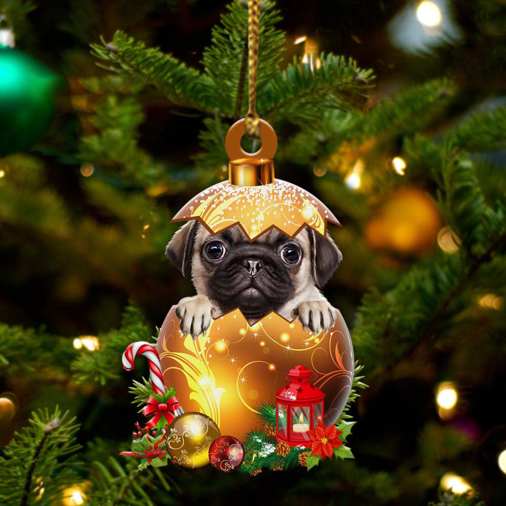 Pug in Golden Egg Christmas Ornament, Flat Acrylic Dog Ornament OO2039
