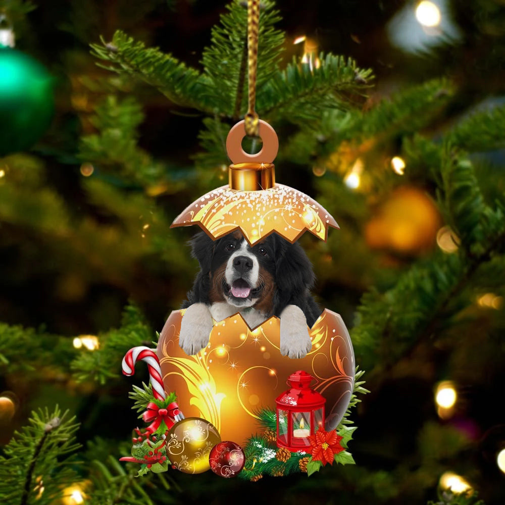 Bernese Mountain In in Golden Egg Christmas Ornament, Flat Acrylic Dog Ornament OO2038