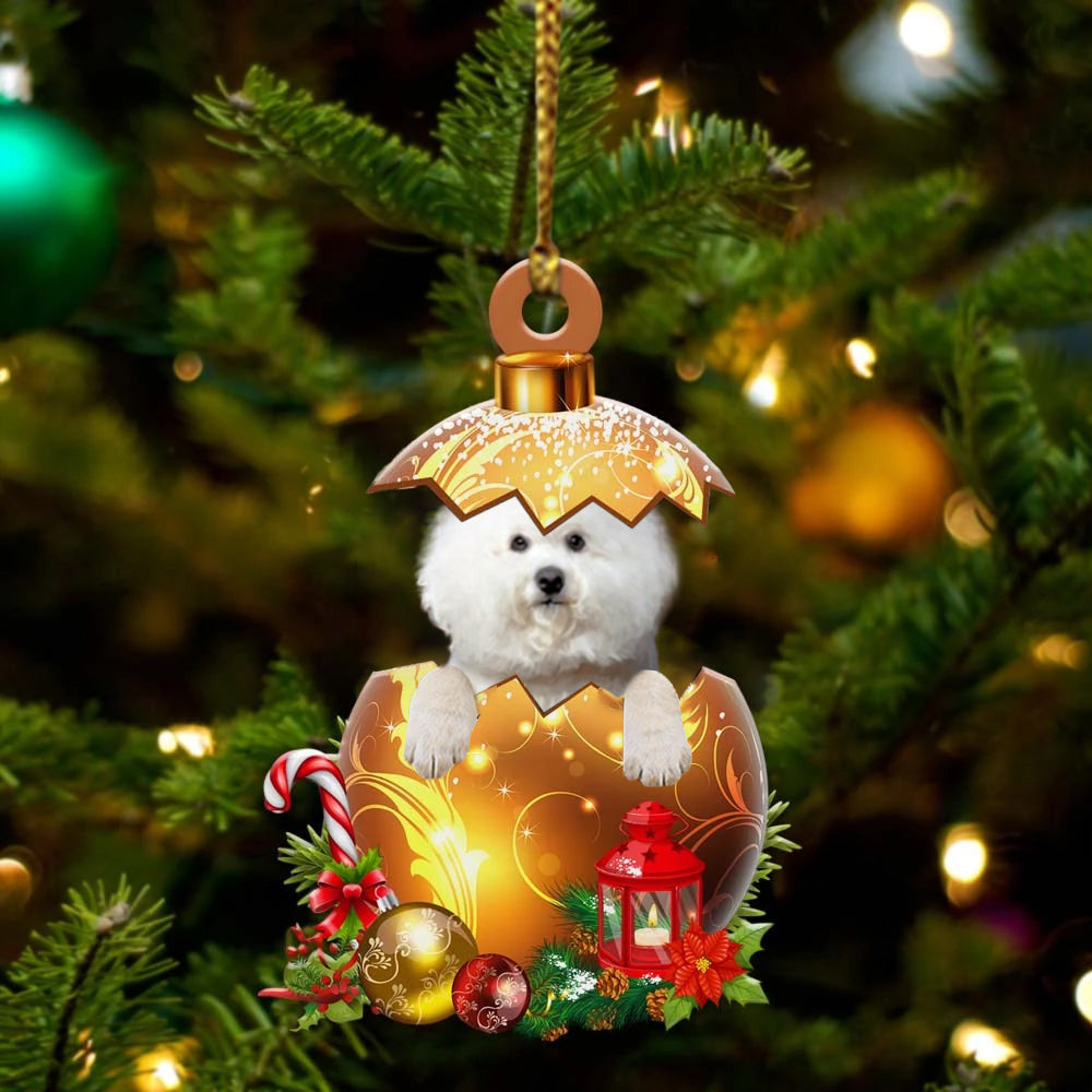 Bichon Frise In in Golden Egg Christmas Ornament, Flat Acrylic Dog Ornament OO2028