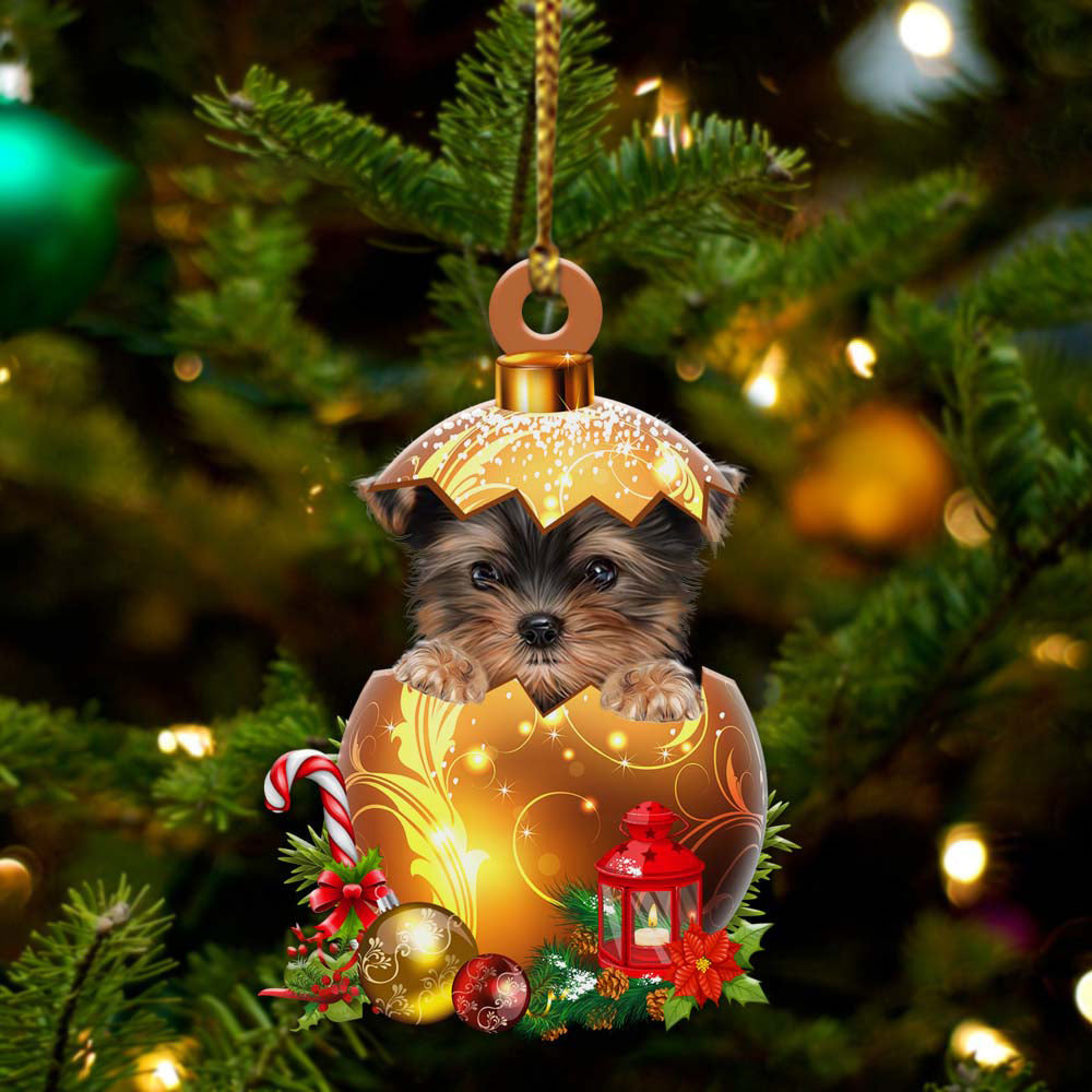 Yorkshire Terrier in Golden Egg Christmas Ornament, Flat Acrylic Dog Ornament OO2026