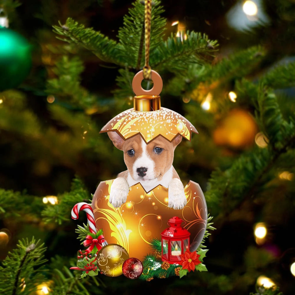 Basenji In in Golden Egg Christmas Ornament, Flat Acrylic Dog Ornament OO2018