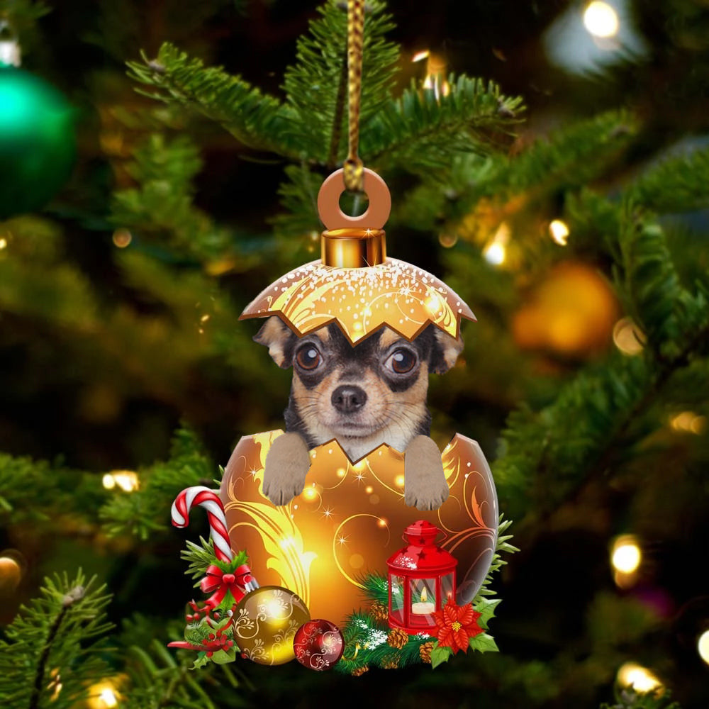 Chihuahua In in Golden Egg Christmas Ornament, Flat Acrylic Dog Ornament OO1987