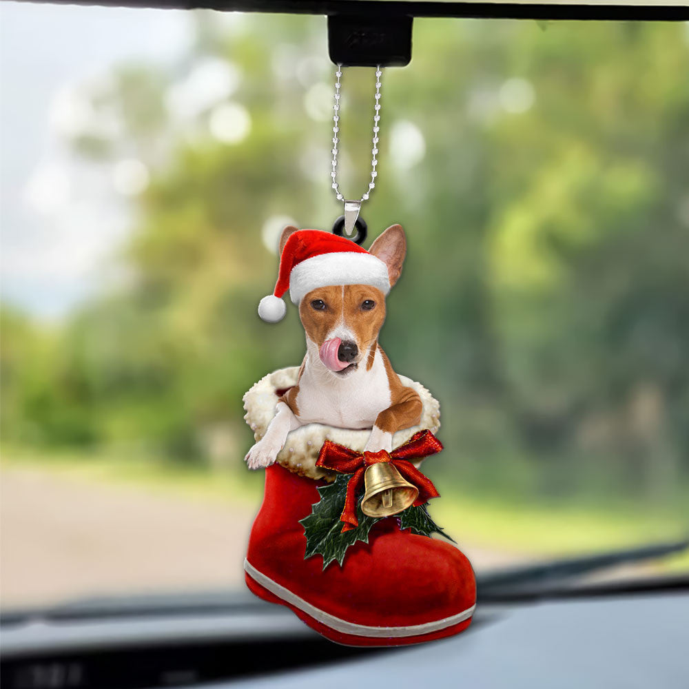 Basenji In Santa Boot Christmas Car Hanging Ornament OO1343