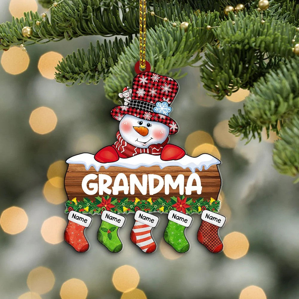 Personalized Grandma Snowman Acrylic Ornament Grandma With Grandkids Name Little Stockings Christmas Ornament OO1962