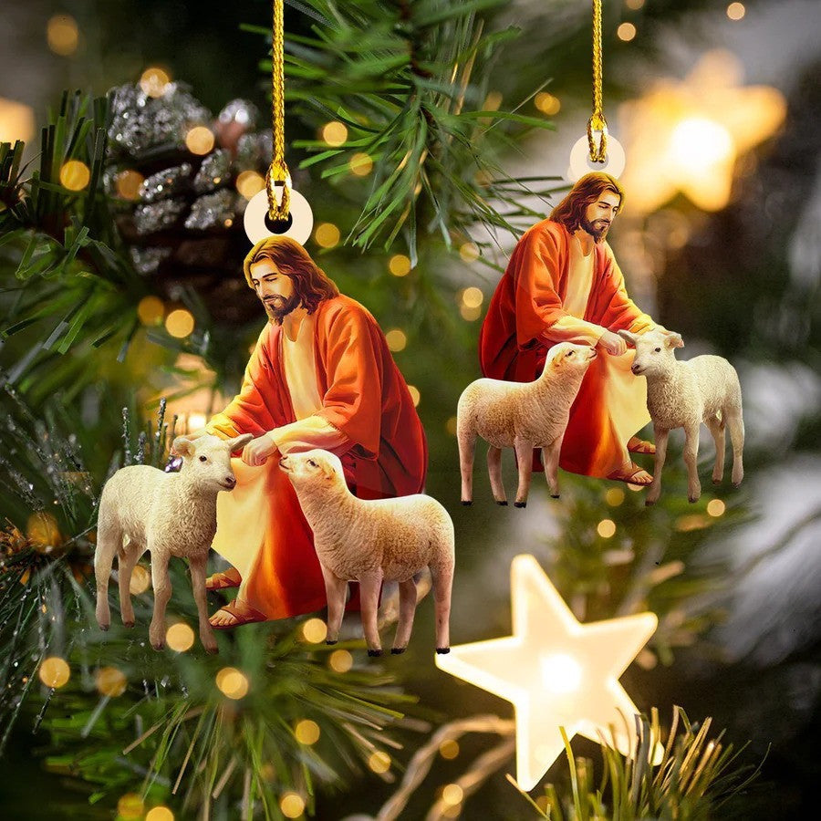 Jesus and Lamb Custom Shaped Acrylic Ornament for Christian for Christmas OO1957