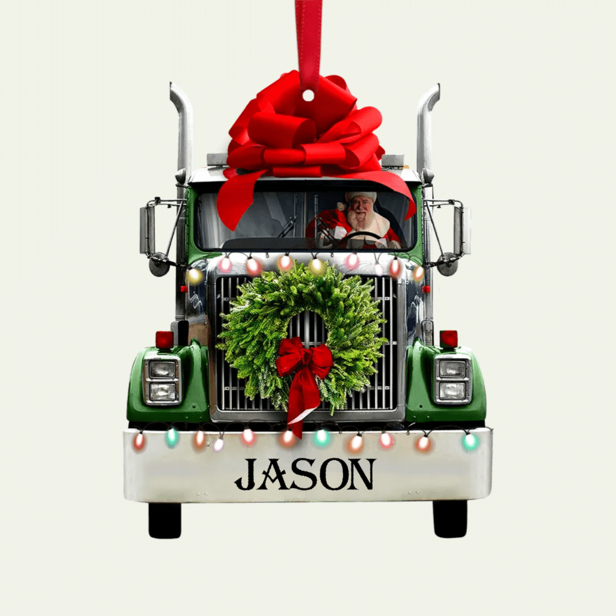 Personalized Christmas Truck Ornament, Santa Claus Inside 2D Acrylic Truck Ornament for Dad OO4239