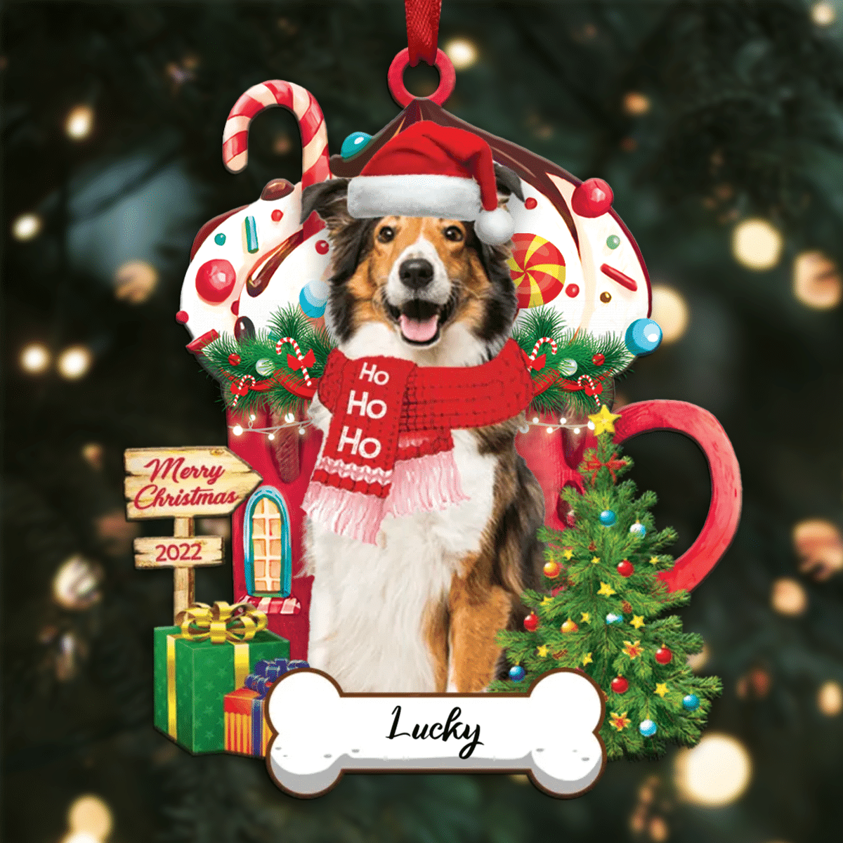 Personalized Ho Ho Ho Border Collie Dog Christmas Ornament for Christmas Tree Decor OO3902