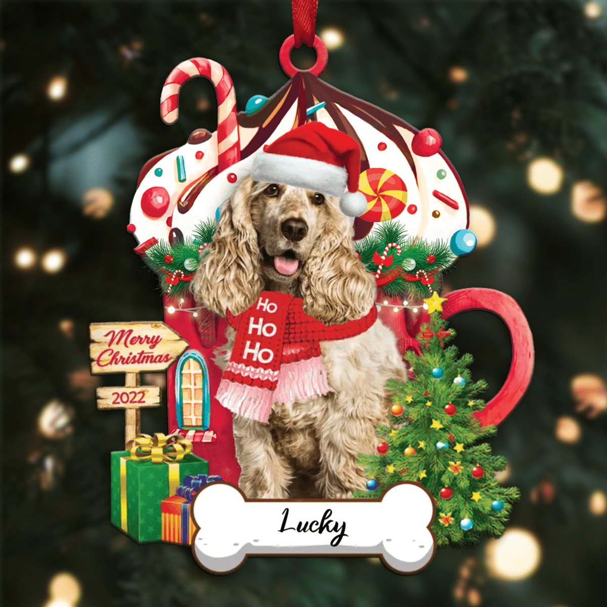 Personalized Ho Ho Ho Cocker Dog Christmas Ornament for Christmas Tree Decor OO3894
