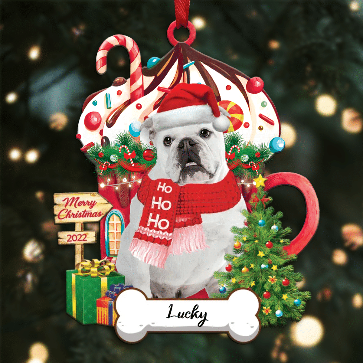 Personalized Ho Ho Ho English British Bulldog Dog Christmas Ornament for Dog Lovers OO3889