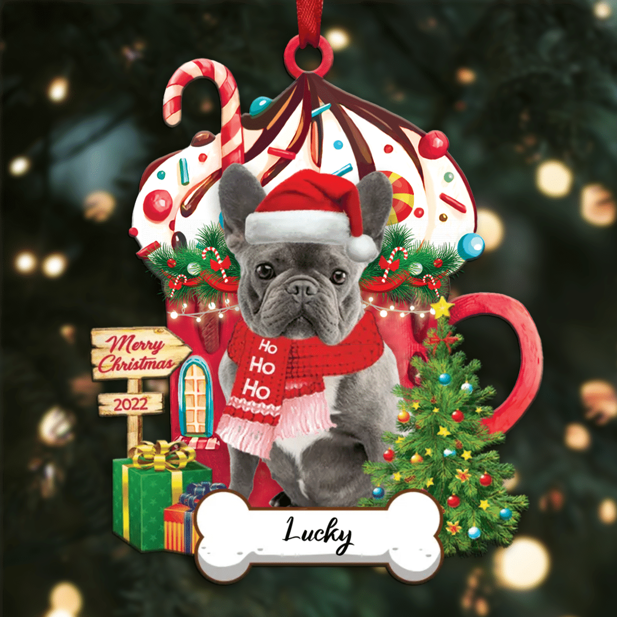 Personalized Ho Ho Ho French Bulldog Dog Christmas Ornament for Dog Lovers OO3888