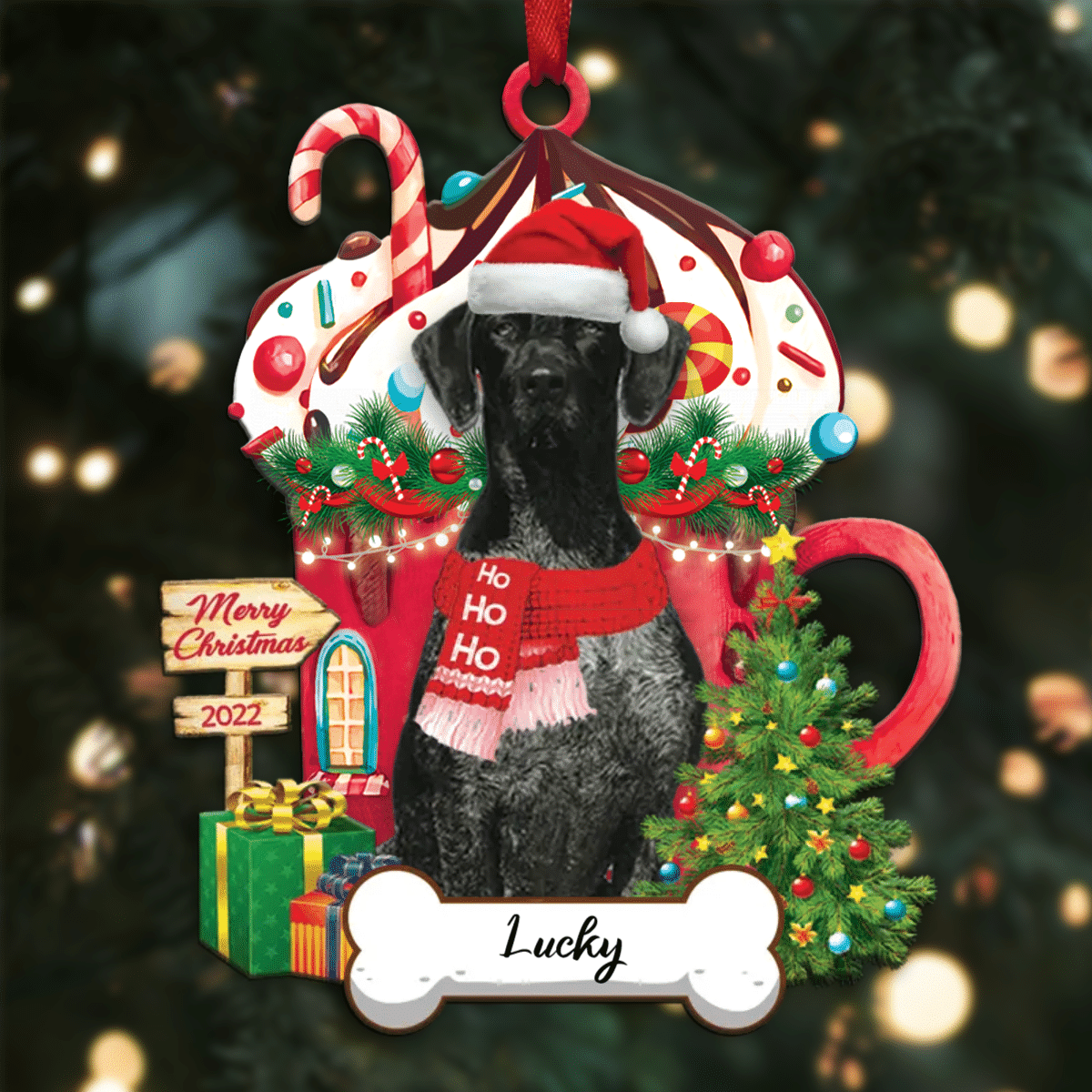 Personalized Ho Ho Ho German Shorthaired Pointer Dog Christmas Ornament for Dog Lovers OO3886