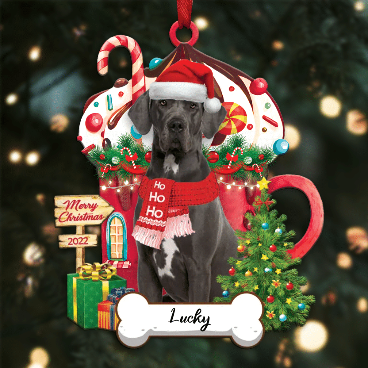 Personalized Ho Ho Ho Great Dane Dog Christmas Ornament for Dog Lovers OO3884