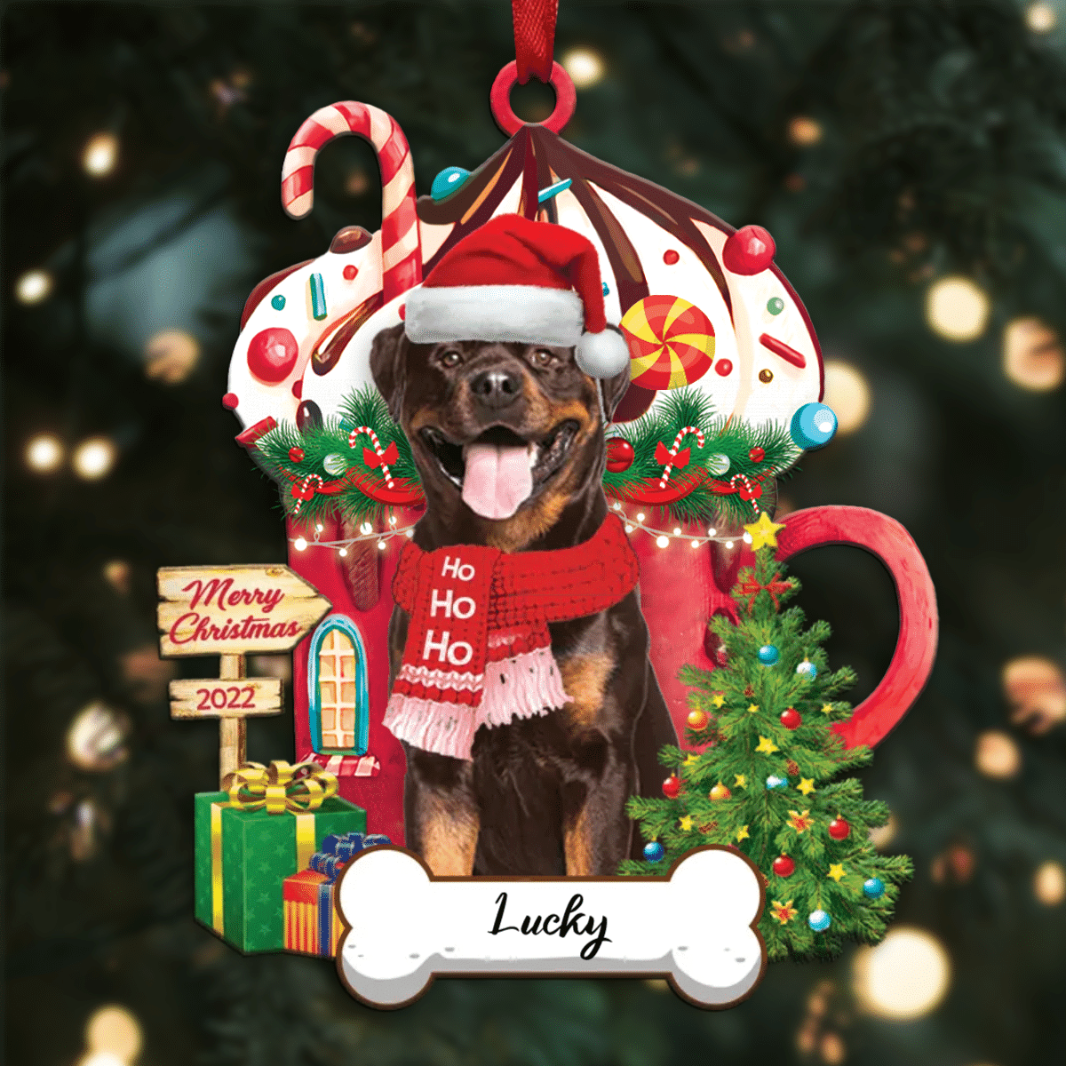 Personalized Ho Ho Ho Rottweiler Dog Christmas Ornament for Dog Lovers OO3863