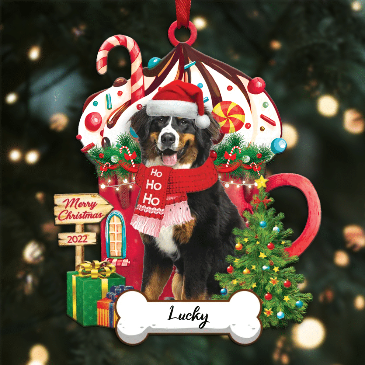 Personalized Ho Ho Ho Saint Bernard Dog Christmas Ornament for Dog Lovers OO3862
