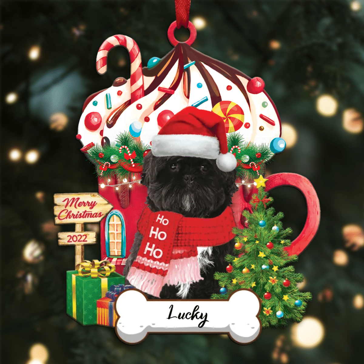 Personalized Ho Ho Ho Shi Tzu Dog Christmas Ornament for Dog Lovers OO3858