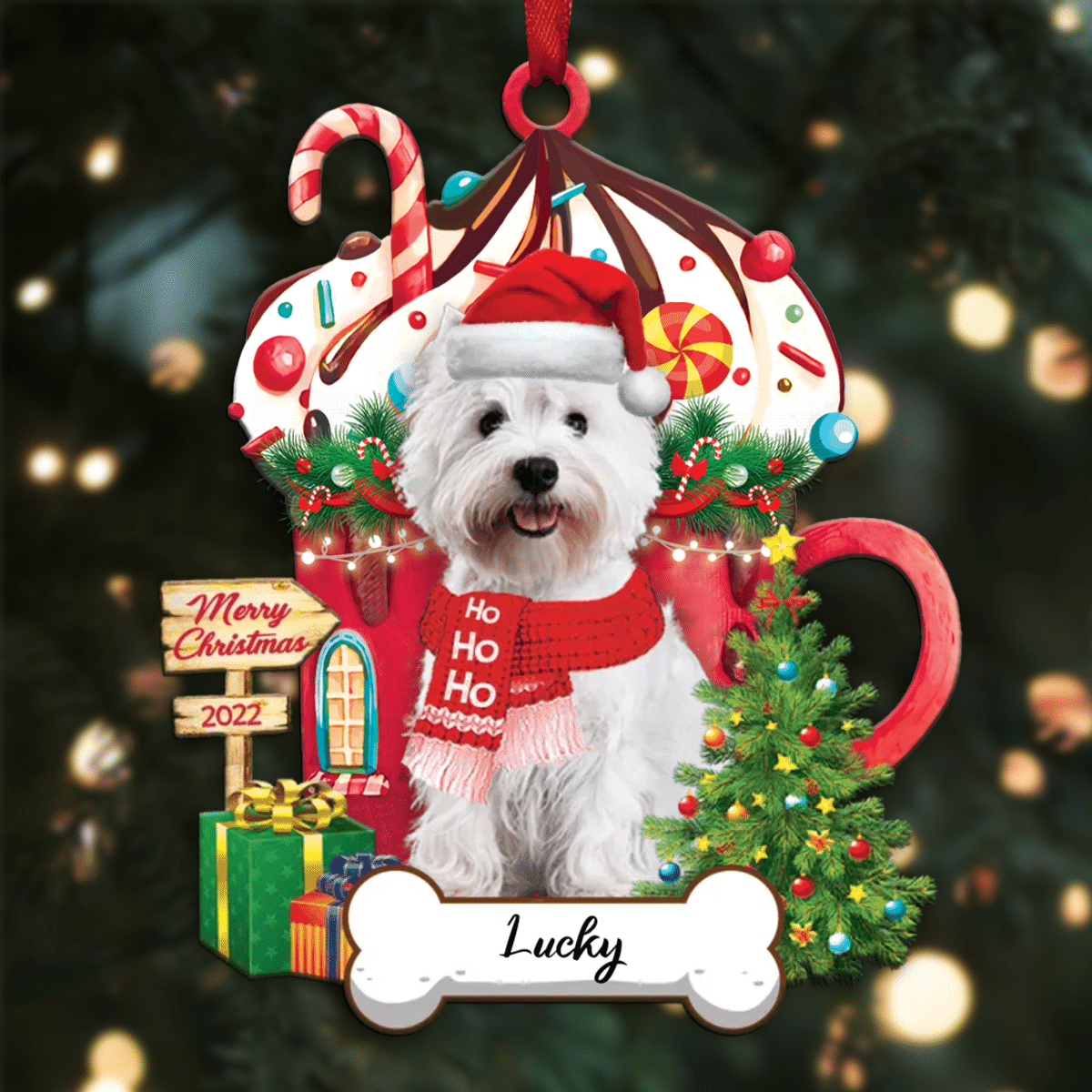 Personalized Ho Ho Ho West Highland White Terrier Dog Christmas Ornament for Dog Lovers OO3856