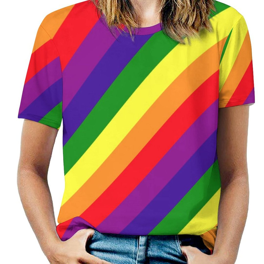 Gay Pride Lgbtq Rainbow Colors Striped Short Sleeve Shirt Women Plus Size Blouse Tunics Tops LO0910
