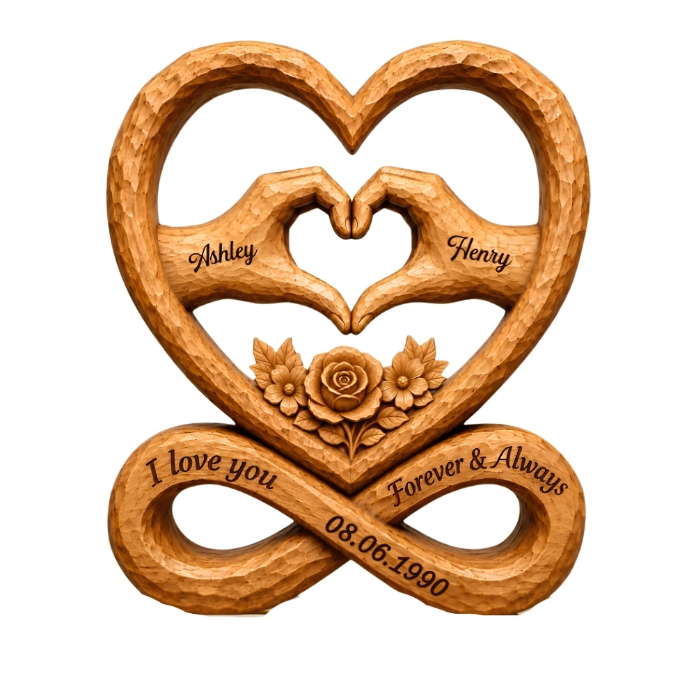 Heart Hands Custom Couple Wedding Wooden Plaque, Custom Wedding Anniversary Wooden Block WD0808
