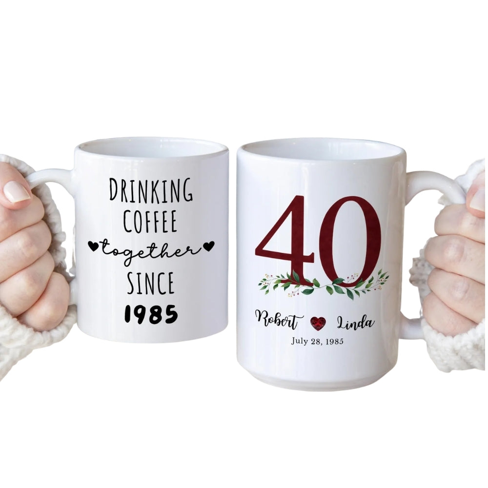 Personalized 40th Anniversary Drinking Coffee Together Mug, Custom Wedding Anniversary Mug WD0267