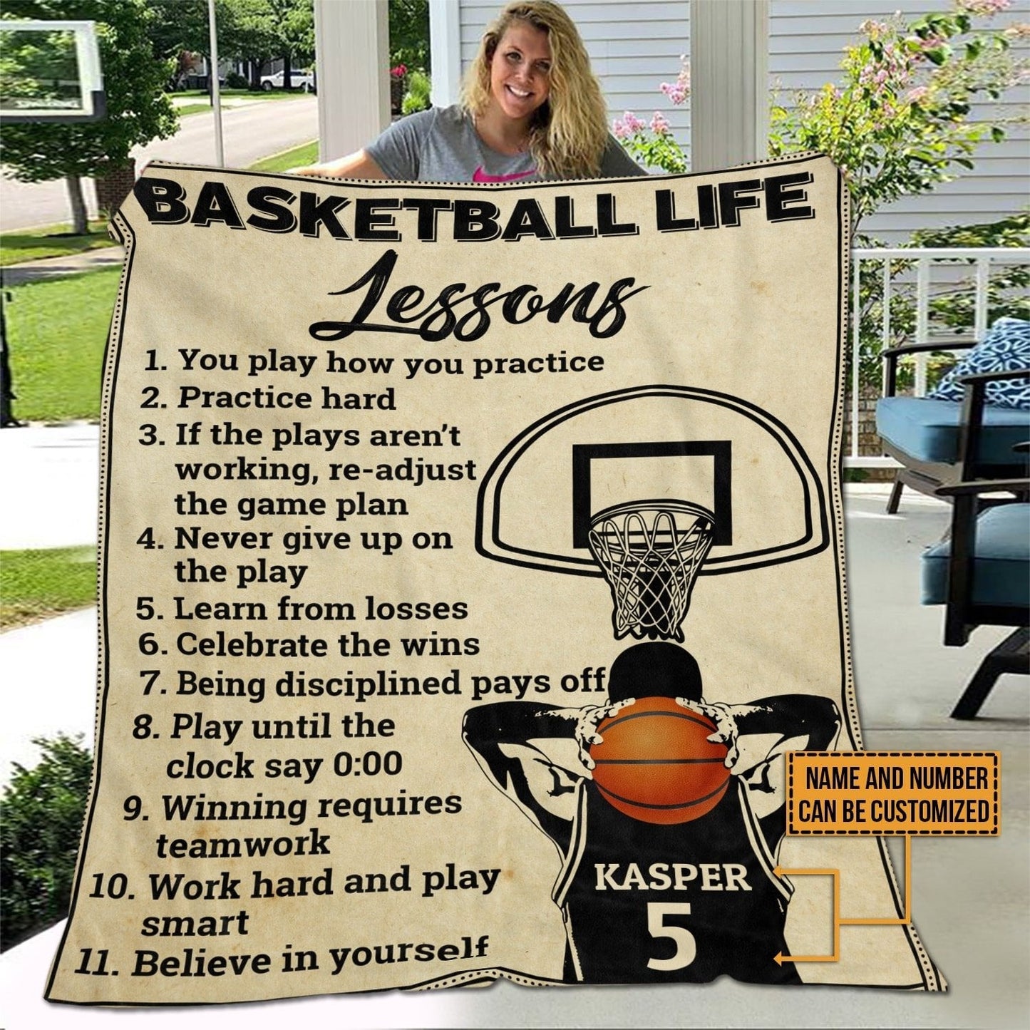 Personalized Vintage Basketball Throw Blanket, Gift for Son Basketball Fleece Sherpa Blanket BD0035