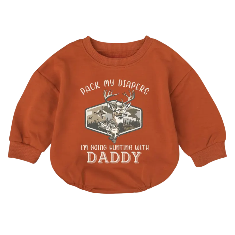 Pack My Diapers I'm Going Hunting With Daddy Baby Romper Sweatshirt, Deer Hunting Romper Sweatshirt For Baby BB0558