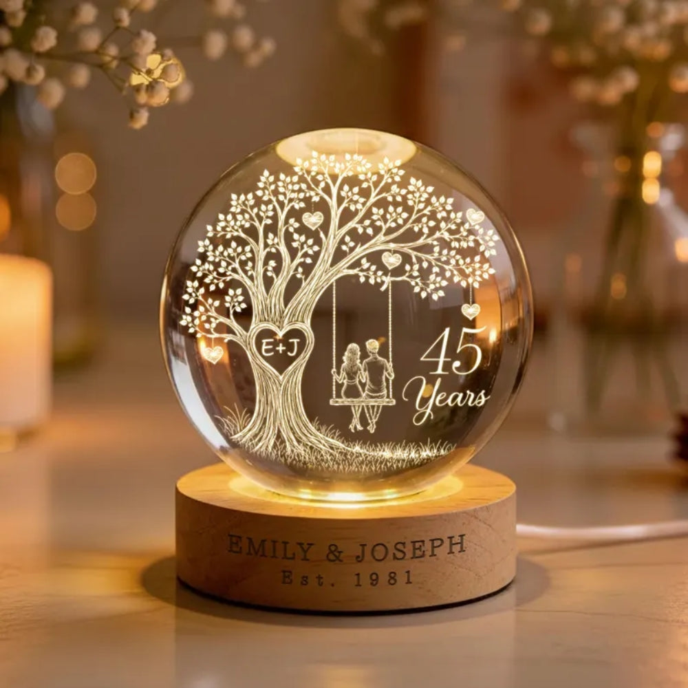 Custom 45 Years Wedding Anniversary Crystal Ball Led Night Light, Custom Sapphire Anniversary Night Light WD0835