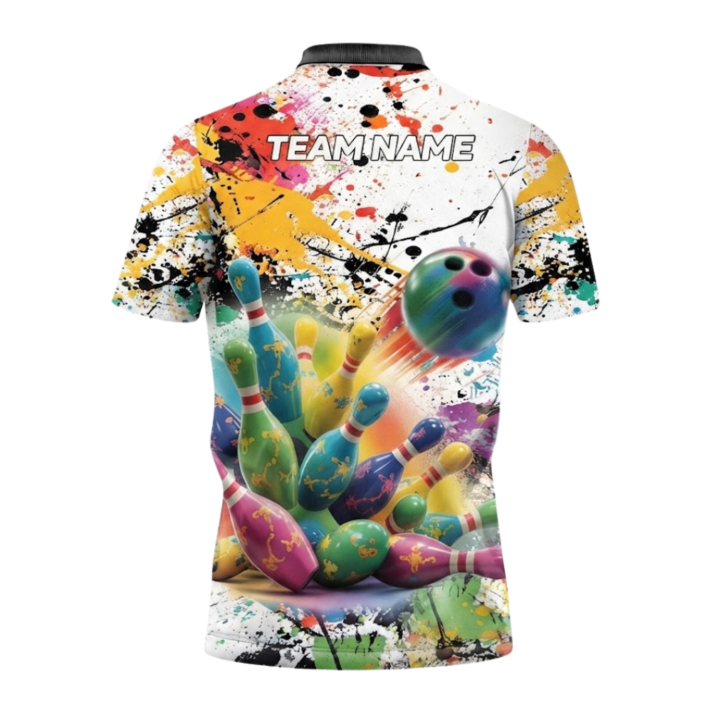 Custom Team Multicolor Splash Bowling Polo Shirt For Men, Custom Bowling Shirts BZ0737