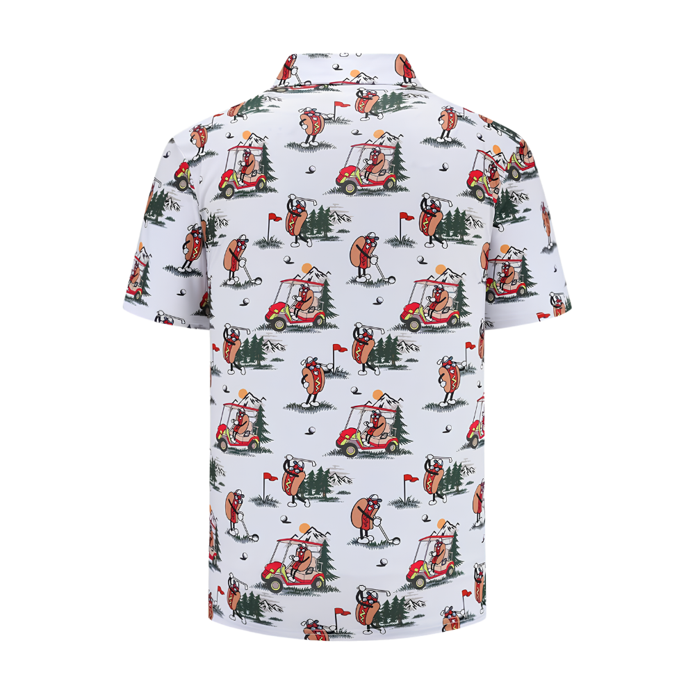 White Funny Hot Dog Golf Polo Shirt For Men, Hot Dog Lover Golf Shirts GZ0452