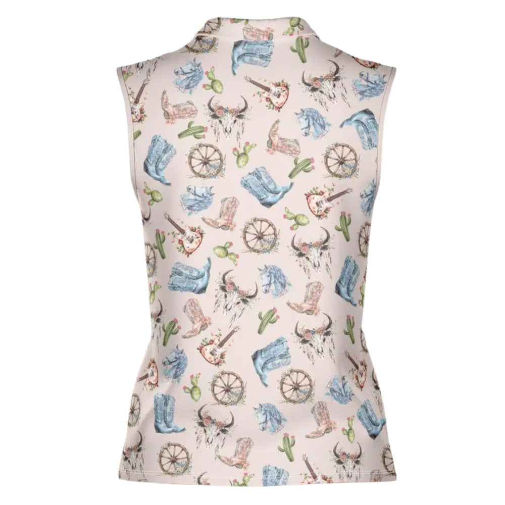 Women's Cowgirl Cactus Gols Sleeveless, Western Golf Shirts For Ladies GE0253