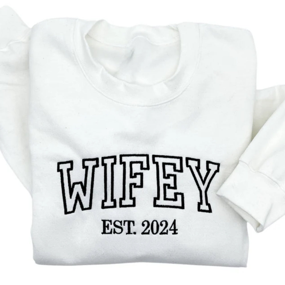 Custom Couples Embroidered Sweatshirt, Custom Matching Wifey and Hubby Sweatshirts 2D0338