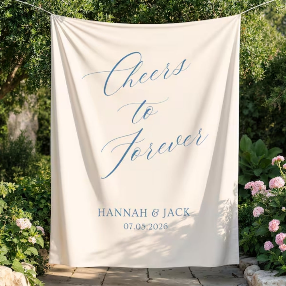 Cheers To Forever Custom Engagement Party Banner, Personalized Wedding Engaged Sign WD0535