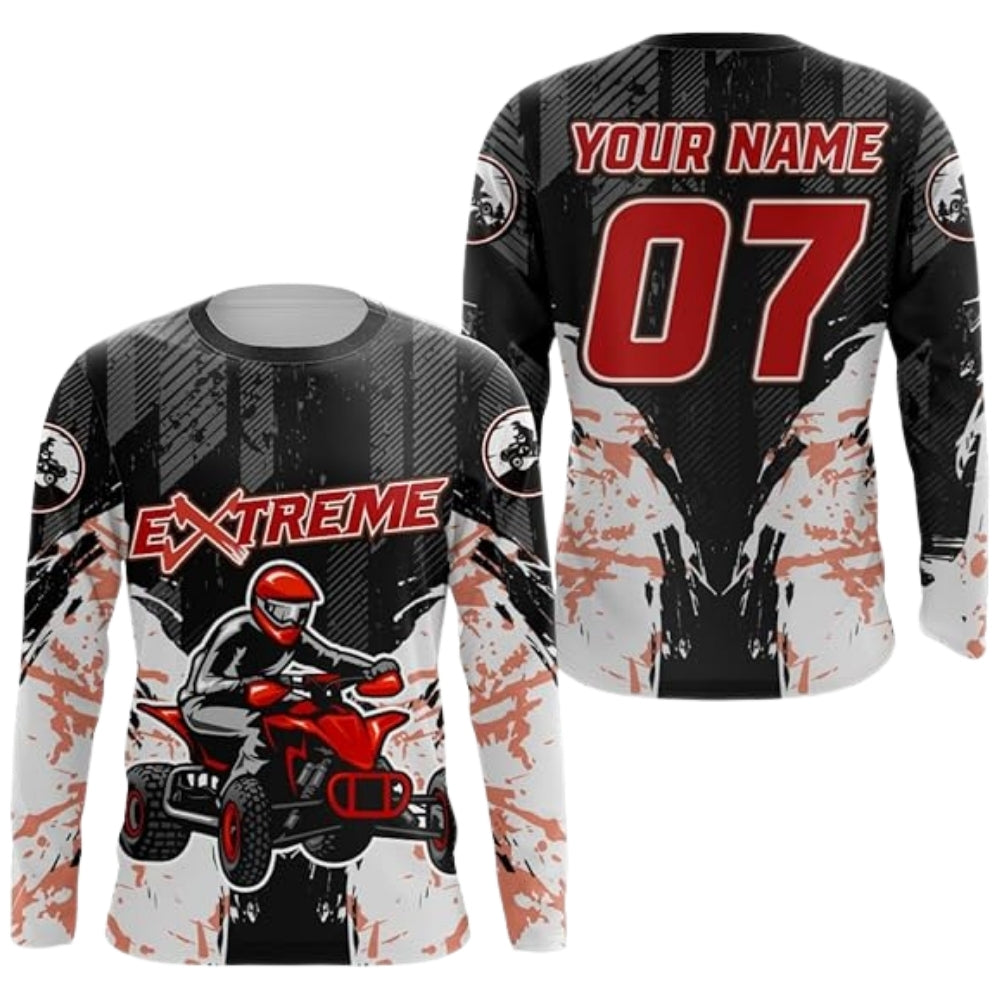 Custom ATV Racing Long Sleeve Jersey For Men Black Orange, Personalized ATV Dirt Bike Shirts MZ0082