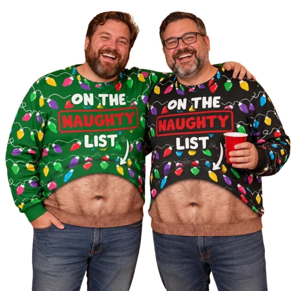 On The Naughty List Fake Abs Ugly Christmas Sweatshirt, Funny Christmas Sweatshirt For Men 2D1096