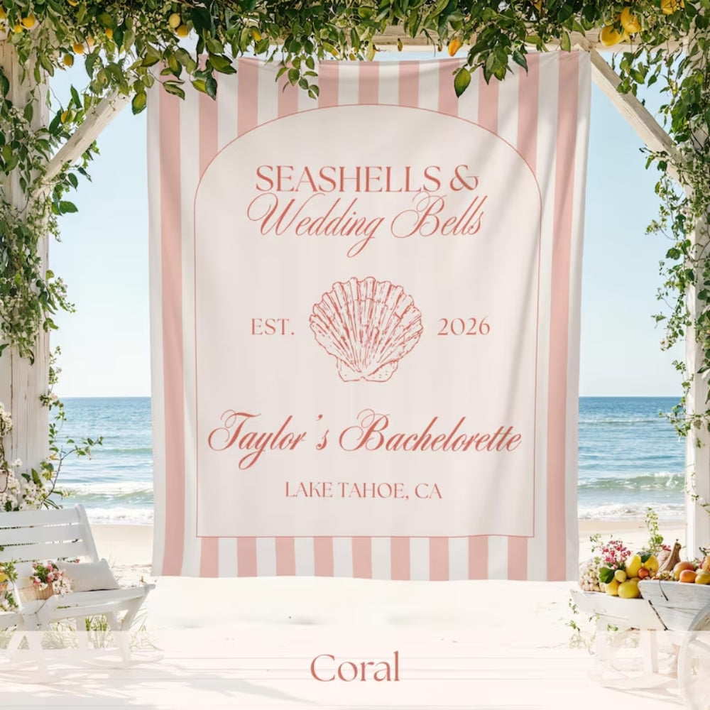 Seashells And Wedding Bells Custom Bachelorette Banner, Custom Beach Bachelorette Banner WD0420