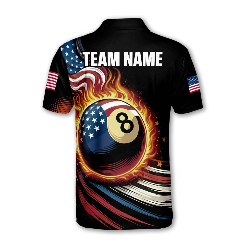 Custom American Flag 8 Ball Billiard Men Polo Shirts, Custom Patriotic Billiard Team Shirts BIZ0191
