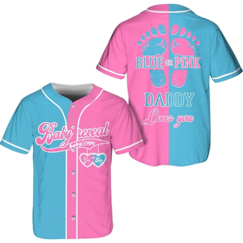 Custom Blue Pink Baby Reveal Baseball Jersey Matching Family, Custom Reveal Party Family Matching Shirts ET0695