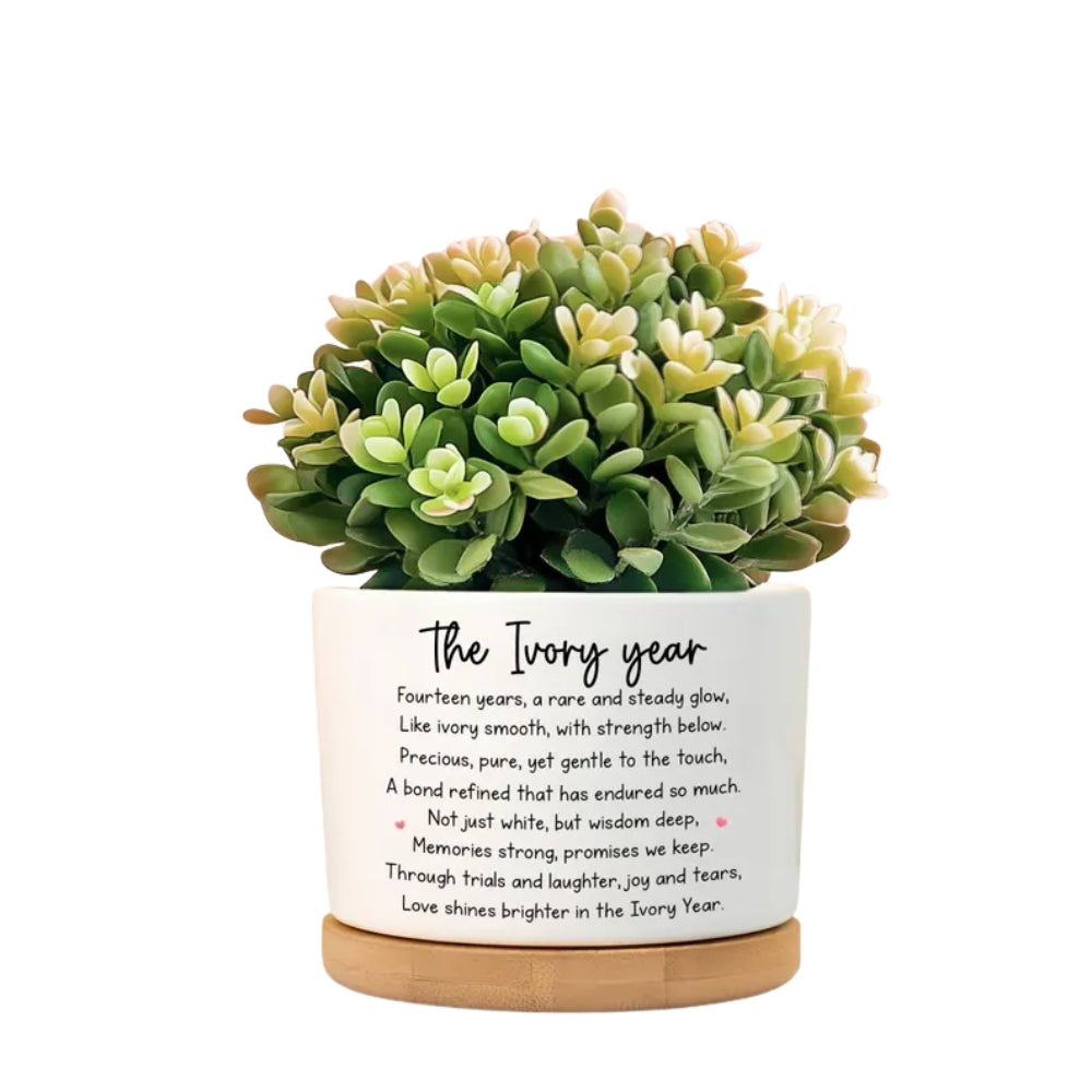 Custom 14 Years Of Us Ivory Wedding Anniversary Plant Pot, Custom 14th Wedding Anniversary Plant Pot WD0015