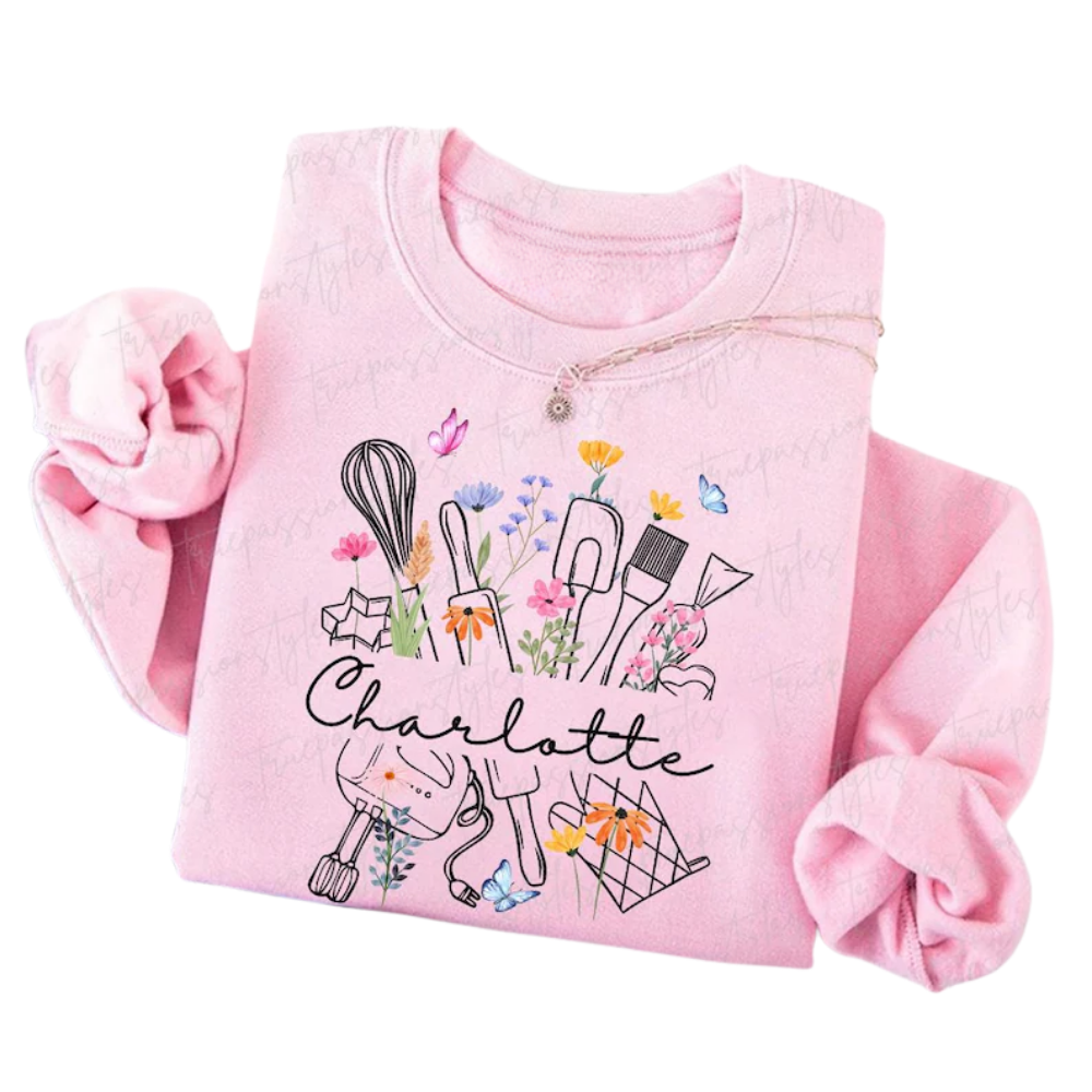 Personalized Baking Floral Sweatshirt, Custom Name Baker Sweatshirts 2D0917