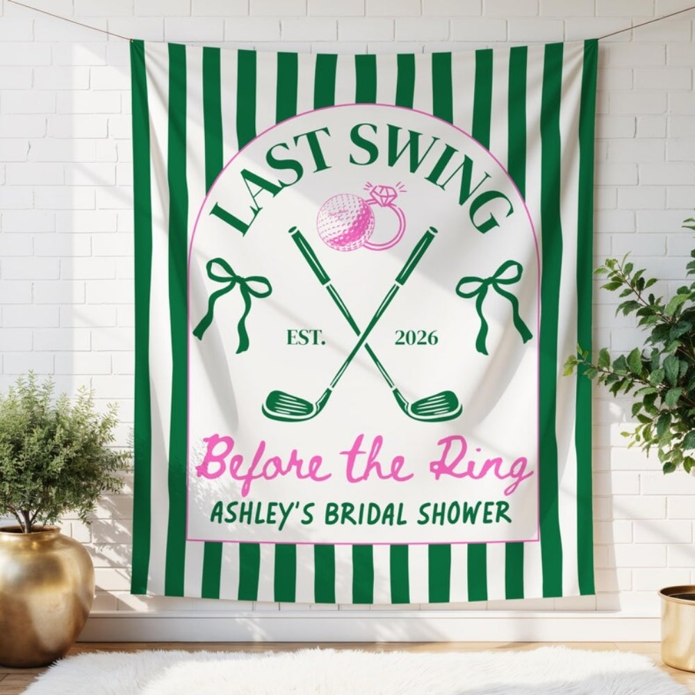 Last Swing Before The Ring Personalized Golf Bridal Shower Banner, Custom Golf Bridal Party Sign WD0537