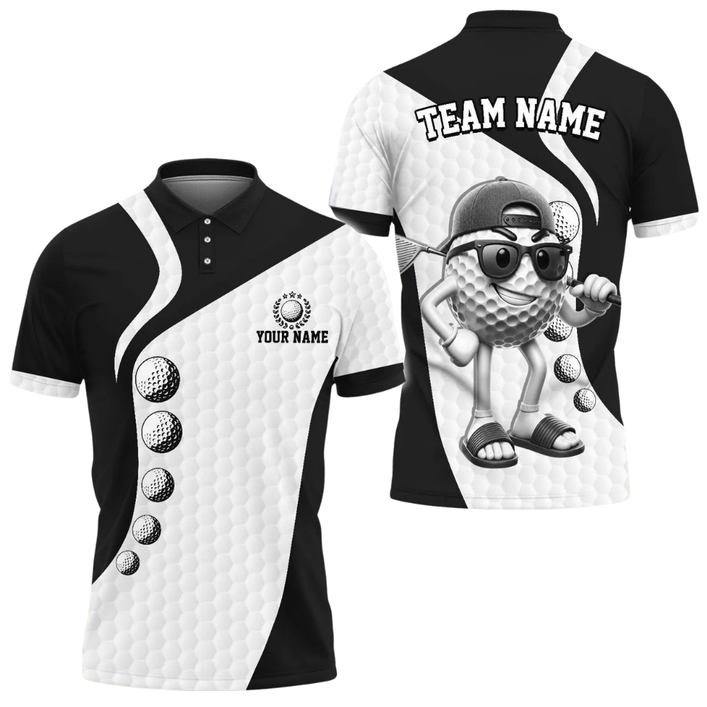 Funny Golf Ball Custom Mens Golf Polo Shirt, Custom Green And White Golf Team Shirts GE0543