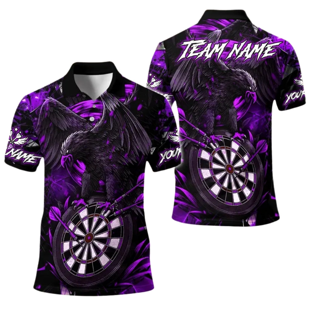 Custom Black And Red Crow Darts Men's Polo Shirts, Custom Crow Darts Team Shirts DE0041