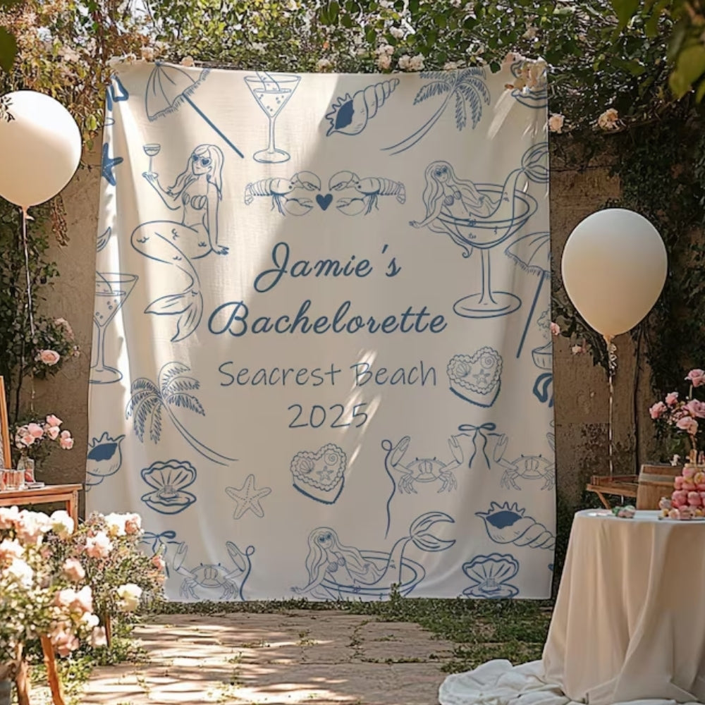 Personalized Seacrest And Beach Bachelorette Banner, Custom Coastal Bachelorette Banner WD0422