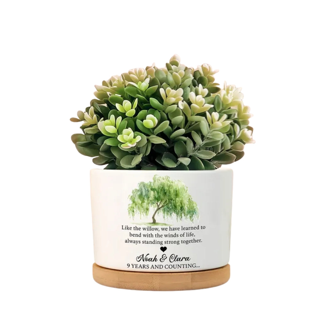 Personalized 9th Wedding Anniversary Willow Plant Pot, Personalized 9 Year Anniversary Plant Pot WD0018
