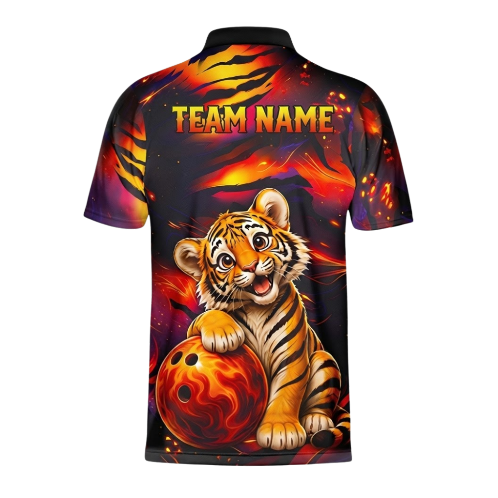 Custom Baby Tiger Fire Ball Bowling Jersey Shirt For Men, Custom Tiger Bowling Team Shirt BZ1047