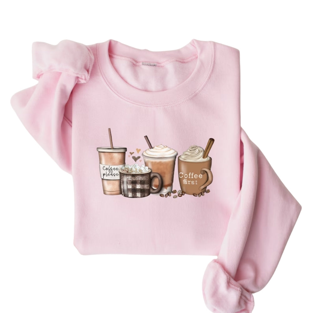 Cinnamon Coffee Sweatshirt, First Coffee Sweatshirt 2D0651