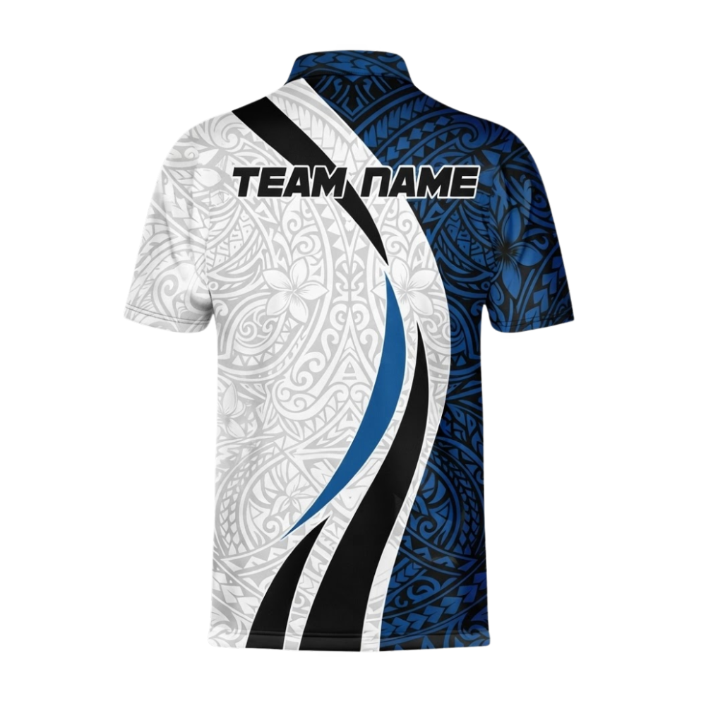 Custom Tribal Blue And White Flower Bowling Jersey For Men, Custom Tribal Bowling Team Shirts BZ1046
