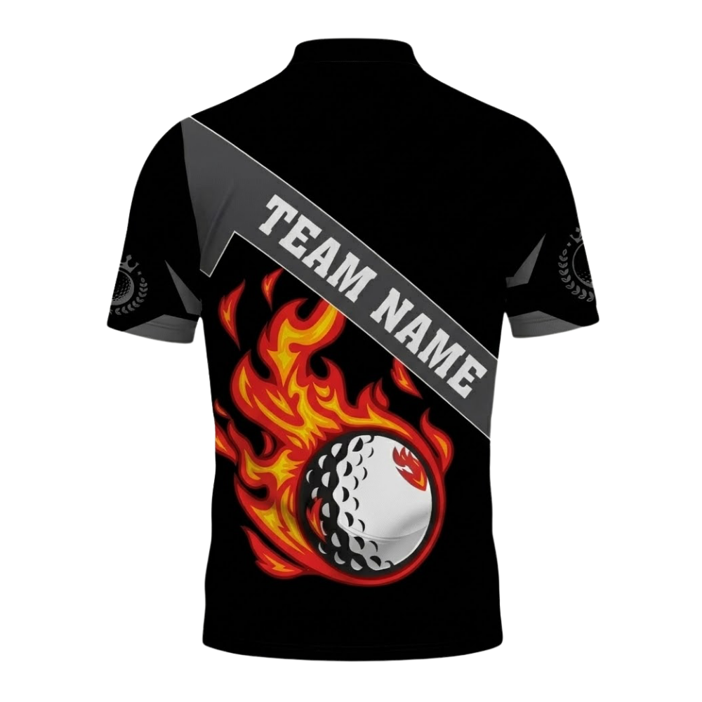 Custom Flaming Ball Golf Polo Shirt For Men, Custom Flame Golf Team Shirts GZ0306