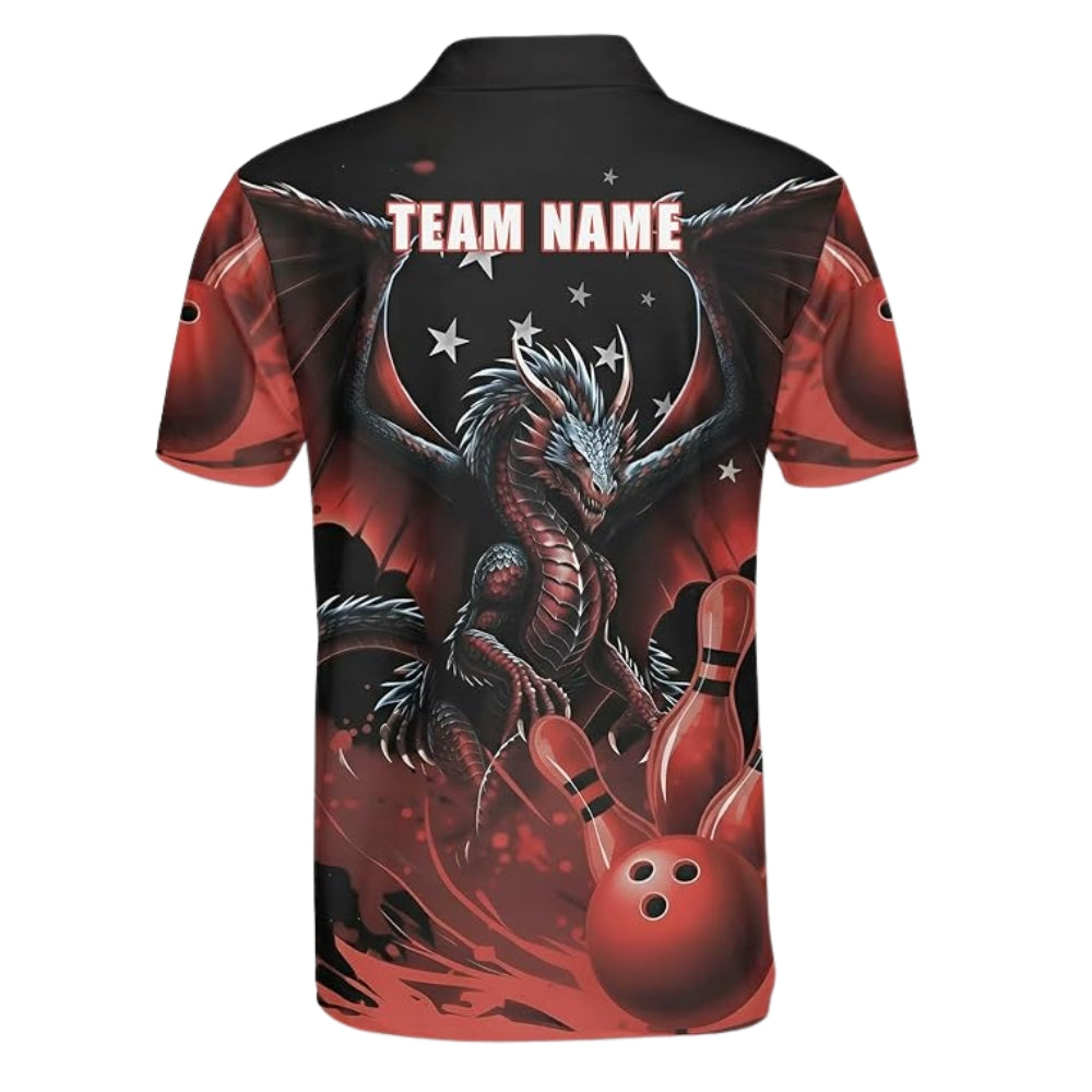 Custom Black Red Dragon Bowling Polo Shirt Mens, Custom Dragon Bowling Team Shirts BE0136