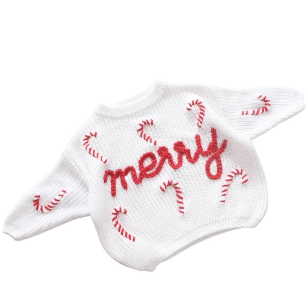 Merry Santa Baby Embroidered Knit Baby Sweater, First Christmas Baby Sweatshirt BB0783