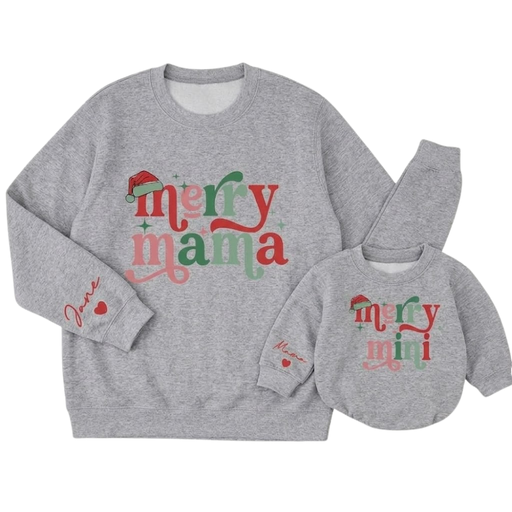 Personalized Merry Mama Merry Mini Matching Xmas Sweatshirt, Custom Mommy And Me Christmas Sweatshirt ET1611